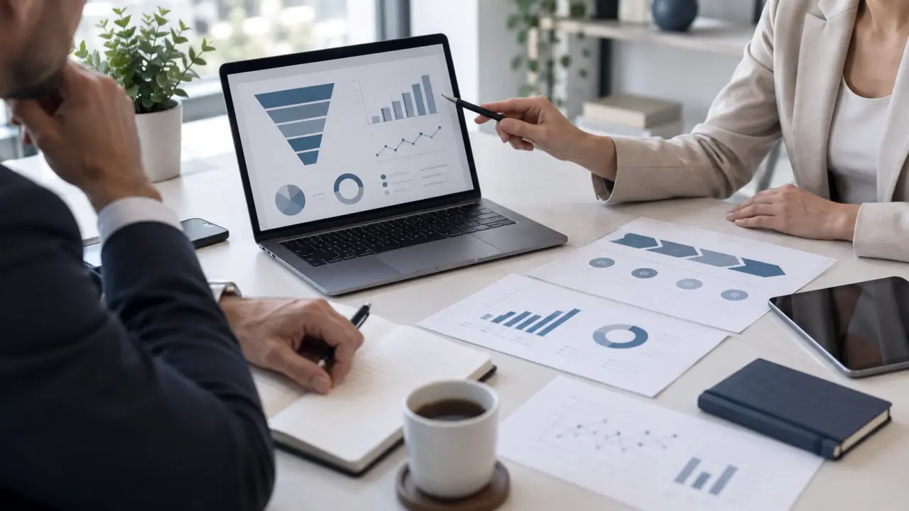 Équipe dirigeante analysant un pipeline commercial et des indicateurs de vente